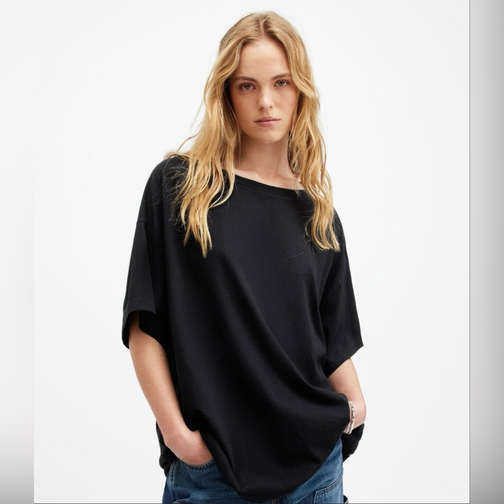 All Saints Lydia Dropped Shoulder Oversized Short Sleeve T-Shirt %100 Cotton